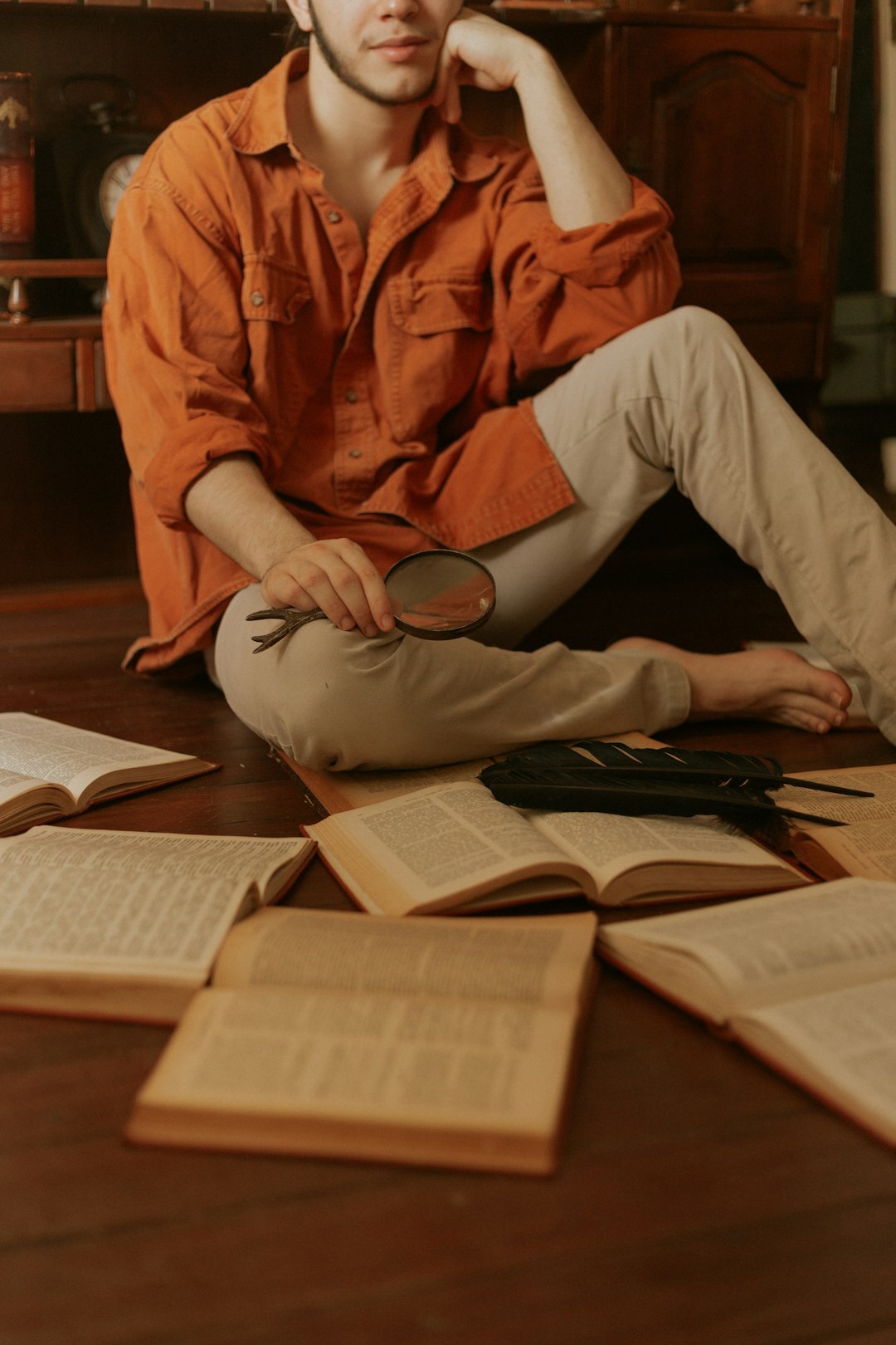 detective reading mystery novel