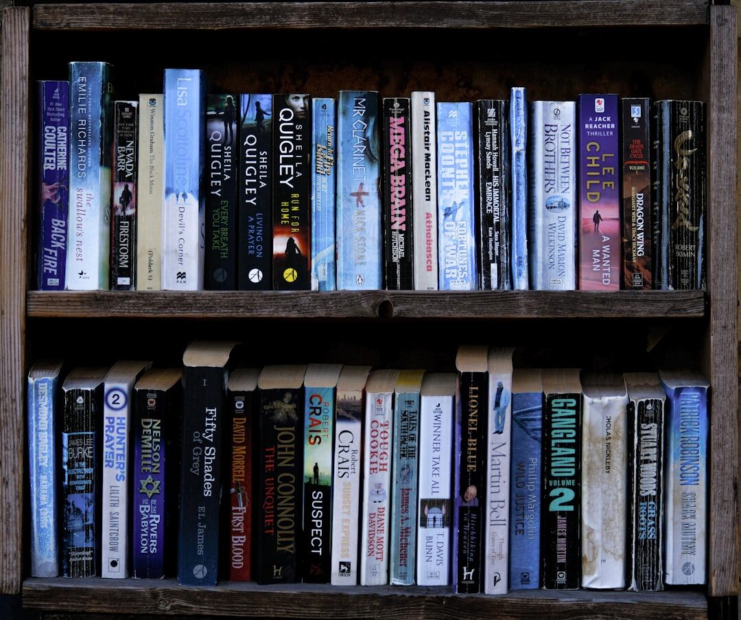 bookshelf with thrillers